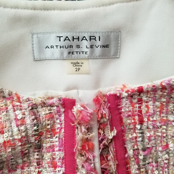 Tahari Arthur Levine Pink Tweed Boucle Sparkle Jacket Ladies Size 2 Petite - Picture 10 of 10